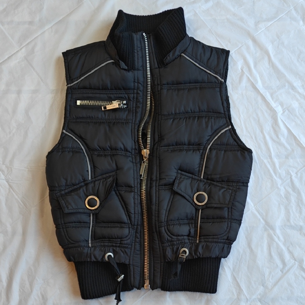 Vintage Black Puffer Grunge Vest with Zipper Women's Size Small